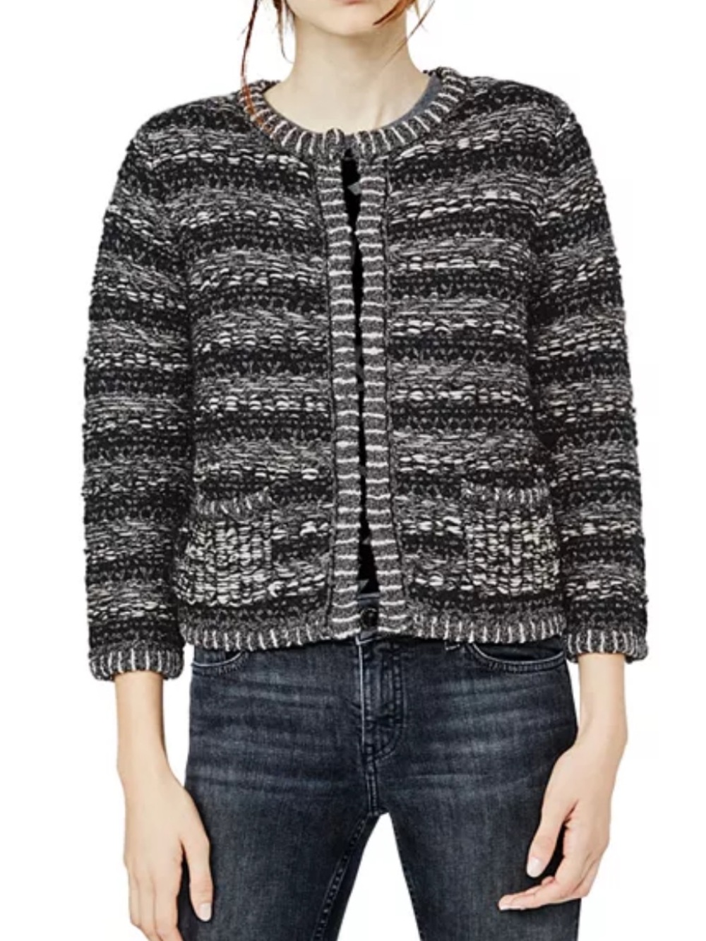 MAJE Meribel Metallic Boucle Cardigan in Black Sz S Lady Jacket